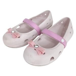 Crocs Keeley Embellished Flats Pink Bow Mary Janes Girls 12 Dress Shoes Ballet